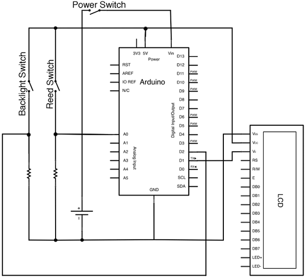Схема велосипедного спидометра на Arduino