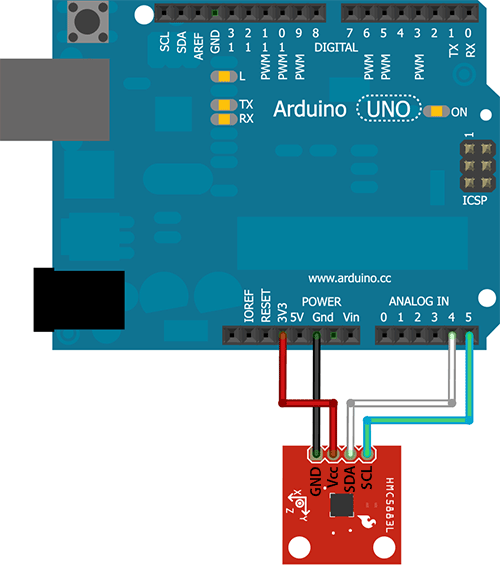 Схема підключення HMC5883L до Arduino