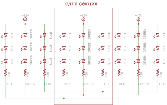 Схема RGB светодиодной ленты