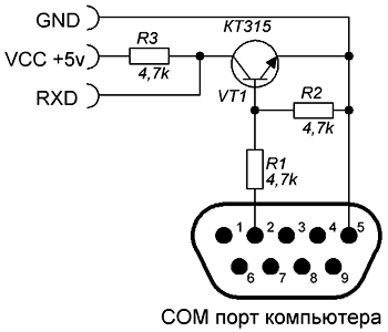 Принципова схема конвертера рівнів для RS232