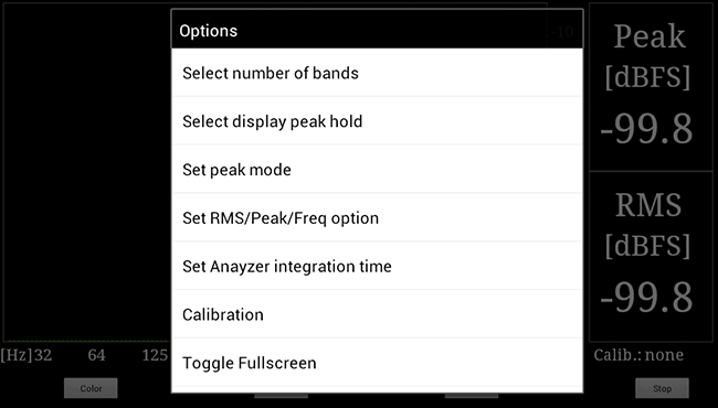 RTA Audio Analyzer - окно настроек