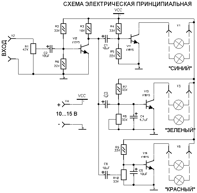 Трехканальне кольорове музичне пристрій