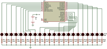 Схема мигалки на 12 ефектів з 22-ма світлодіодами на ATmega8