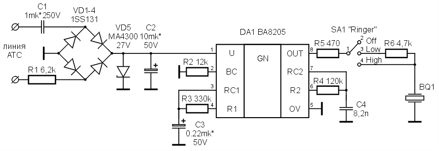 Схема вызывного устройства телефонов Panasonic